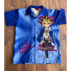 YuGiOh 1996 RARE Vintage Anime All Over Print Button Up Shirt Blue Black size S